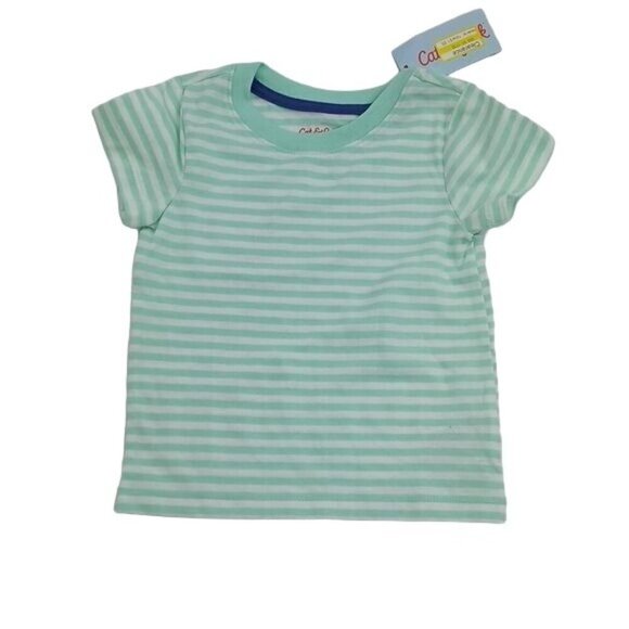 Cat & Jack T Shirt Green Striped Short Sleeve Baby Boy Size 12 Months - Picture 1 of 3